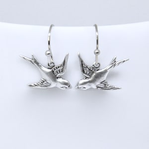 Antique Silver Bird Earrings: Woodland Sparrow Swallow Dangles