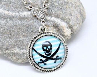 Pirate Skull Necklace, Pirate Necklace, Skull Crossbones Sword Necklace, Skeleton Necklace, Antique Silver Pirate Jewelry, Nautical Jewelry