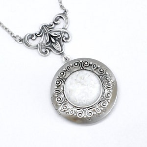 Art Nouveau White Opal Locket Necklace: Antique Silver Bridal Jewelry