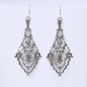 Antique Silver Filigree Earrings: Art Deco Victorian Style