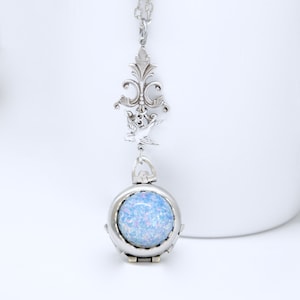 Blue Opal Locket Necklace: Victorian Style 4-Photo Pendant