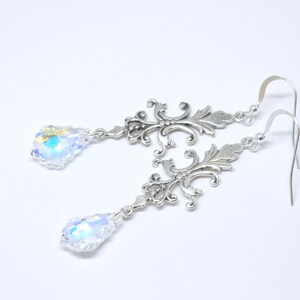 Sterling Silver Art Deco Earrings: Swarovski Aurora Borealis Crystal