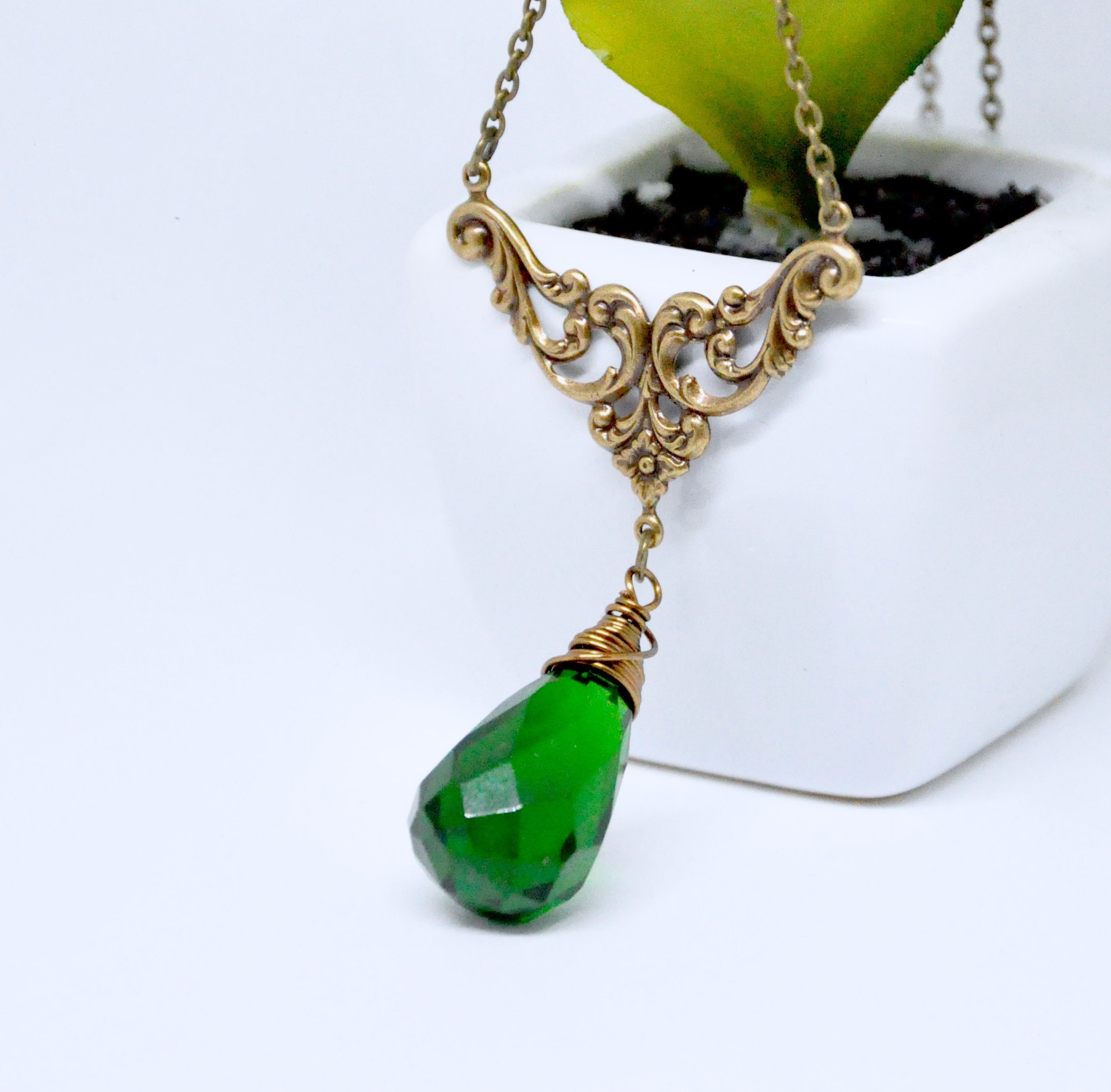 Emerald Green Pendant Necklace Green Crystal Necklace Large | Etsy