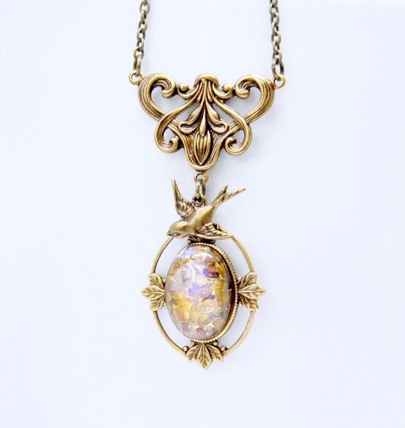 Topaz Opal Necklace Antique Brass Golden Opal Necklace - Etsy