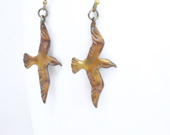 Rustic Brass Bird Earrings: Antiqued Sparrow Jewelry