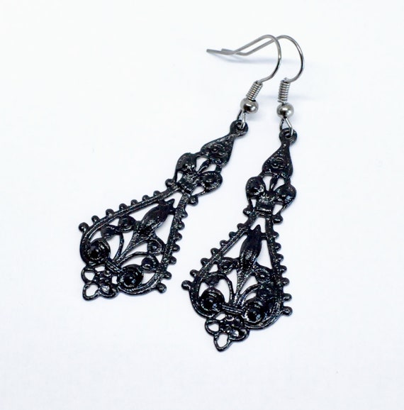 Black filigree earrings deals