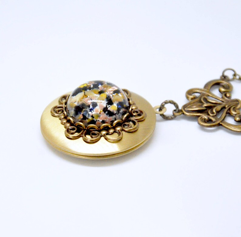 Bridesmaid Gift Antique Brass Locket Art Deco Locket Art Nouveau Locket Brown Stone Locket Necklace Victorian Necklace Czech Glass