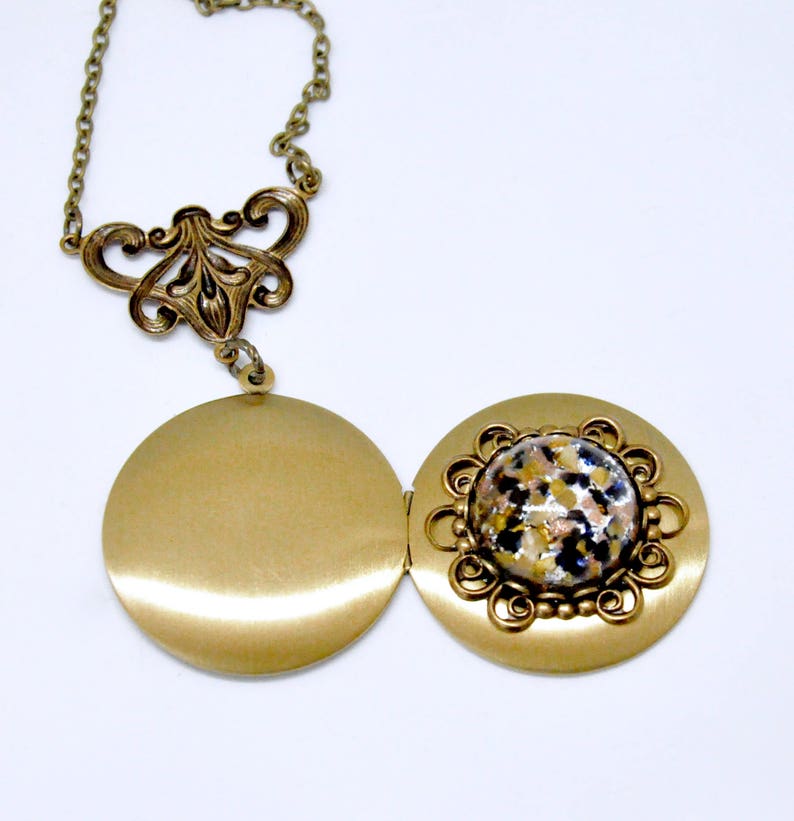 Bridesmaid Gift Antique Brass Locket Art Deco Locket Art Nouveau Locket Brown Stone Locket Necklace Victorian Necklace Czech Glass