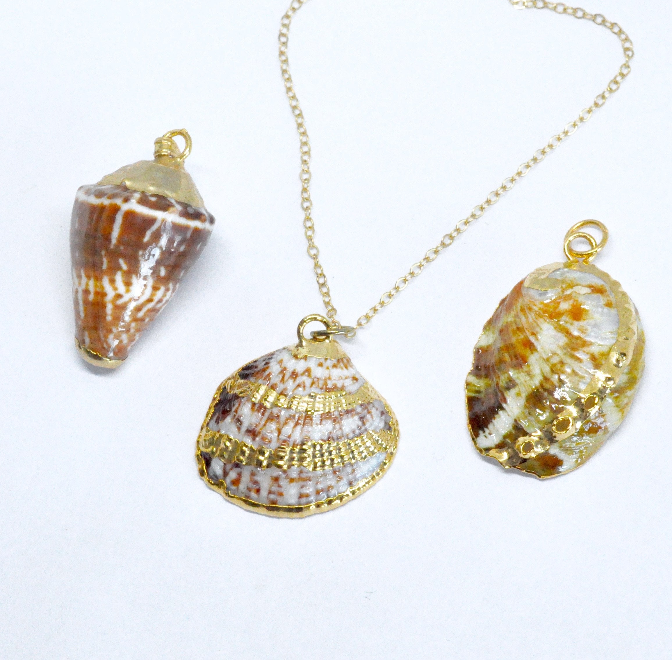 Gold Dipped Seashell Necklace 3 Interchangeable Pendants Set Etsy