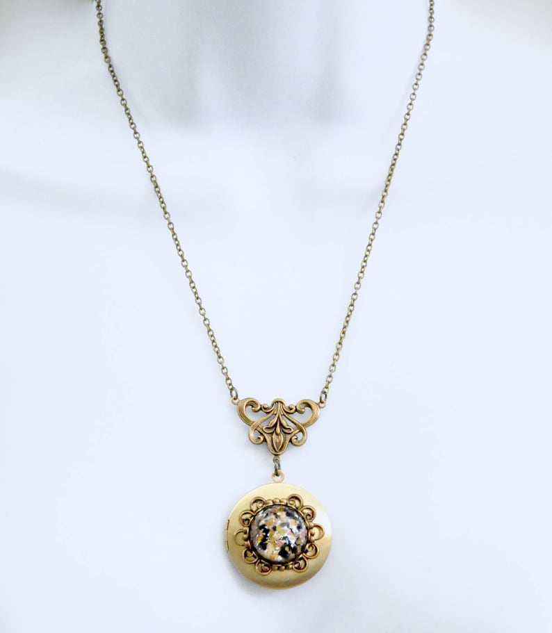 Bridesmaid Gift Antique Brass Locket Art Deco Locket Art Nouveau Locket Brown Stone Locket Necklace Victorian Necklace Czech Glass