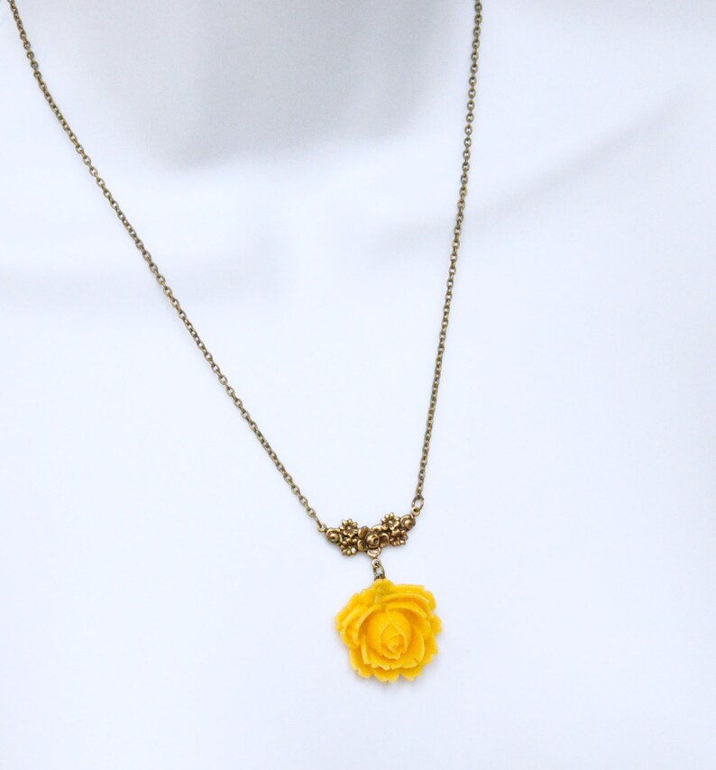 Yellow Rose Pendant Necklace Yellow Flower Necklace Antiqued Etsy