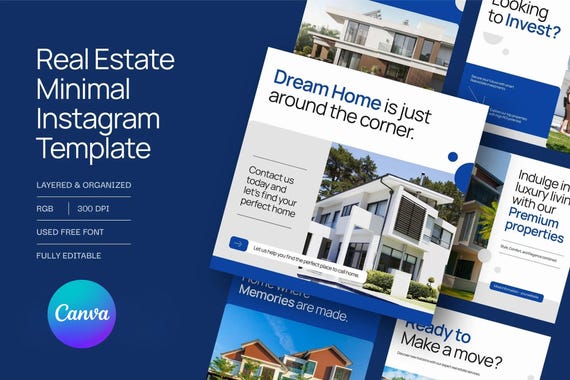 Minimal Real Estate Instagram Template | Canva Post & Story Kit | Editable Social Media Bundle for Realtors