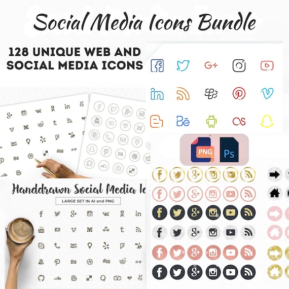 Ultimate Social Media Icon Bundle | 128 Stylish & Versatile Icons | Psd, Png, AI, Svg, Eps | Web, Blog Design Ready