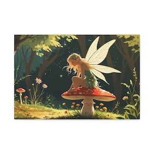 Fairy Art Canvas Print, Enchanted Childrens Wall Decor,  Fantasy Wall Art