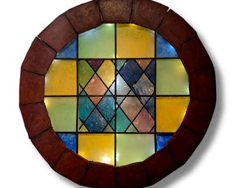 Handcrafted Hobbit Window with Light – Round Fantasy Cottagecore Wall Hanging