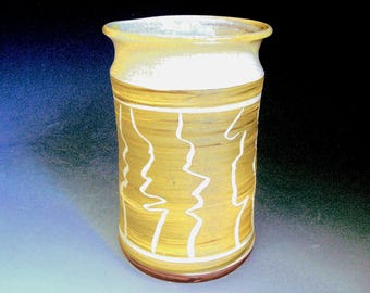 Hand-thrown Stoneware Pottery Jar: Earthy Slip Carved Beach Sand Glaze