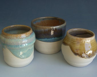 Hand thrown handmade stoneware pottery mini pots suite of 3  (MS-9)