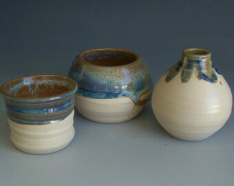 Hand thrown handmade stoneware pottery mini pots suite of 3  (MS-7)