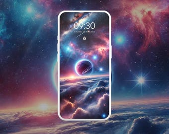 Telefoonbehang kosmisch sterrenstelsel: levendige en futuristische digitale kunst