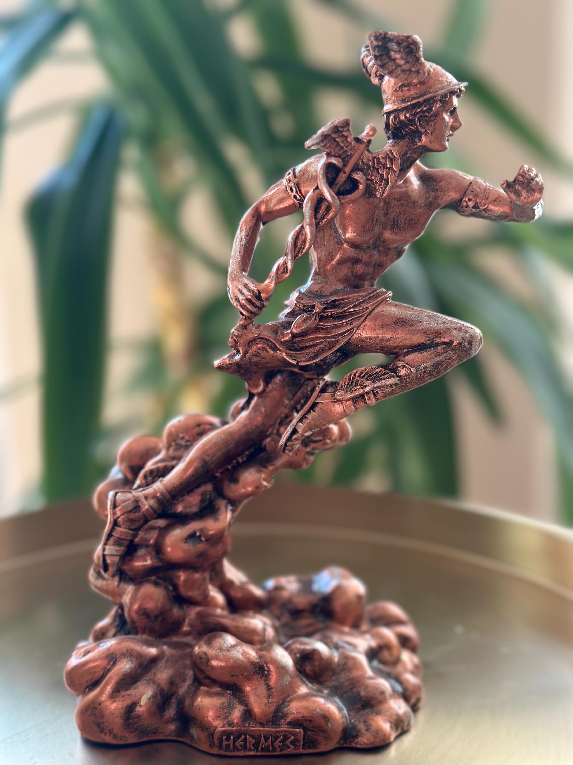 Statue Hermès/Mercure En Albâtre - Dieu Messager Grec/romain - Hauteur 17 Cm - Décoration Ou Cadeau