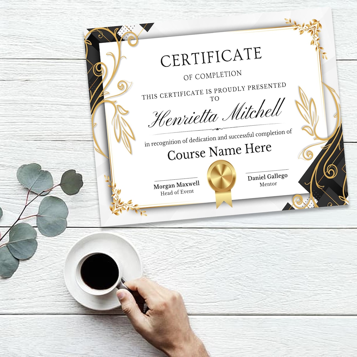 Editable Course Completion Certificate Template: Luxury Design (canva ...