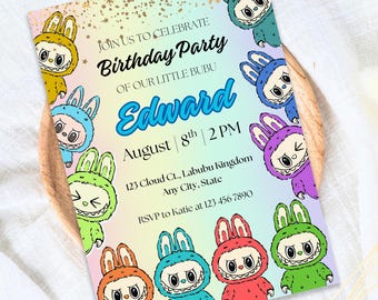 Labubu Birthday Invitation: Editable Canva Template (Digital Download, 5x7&quot; )