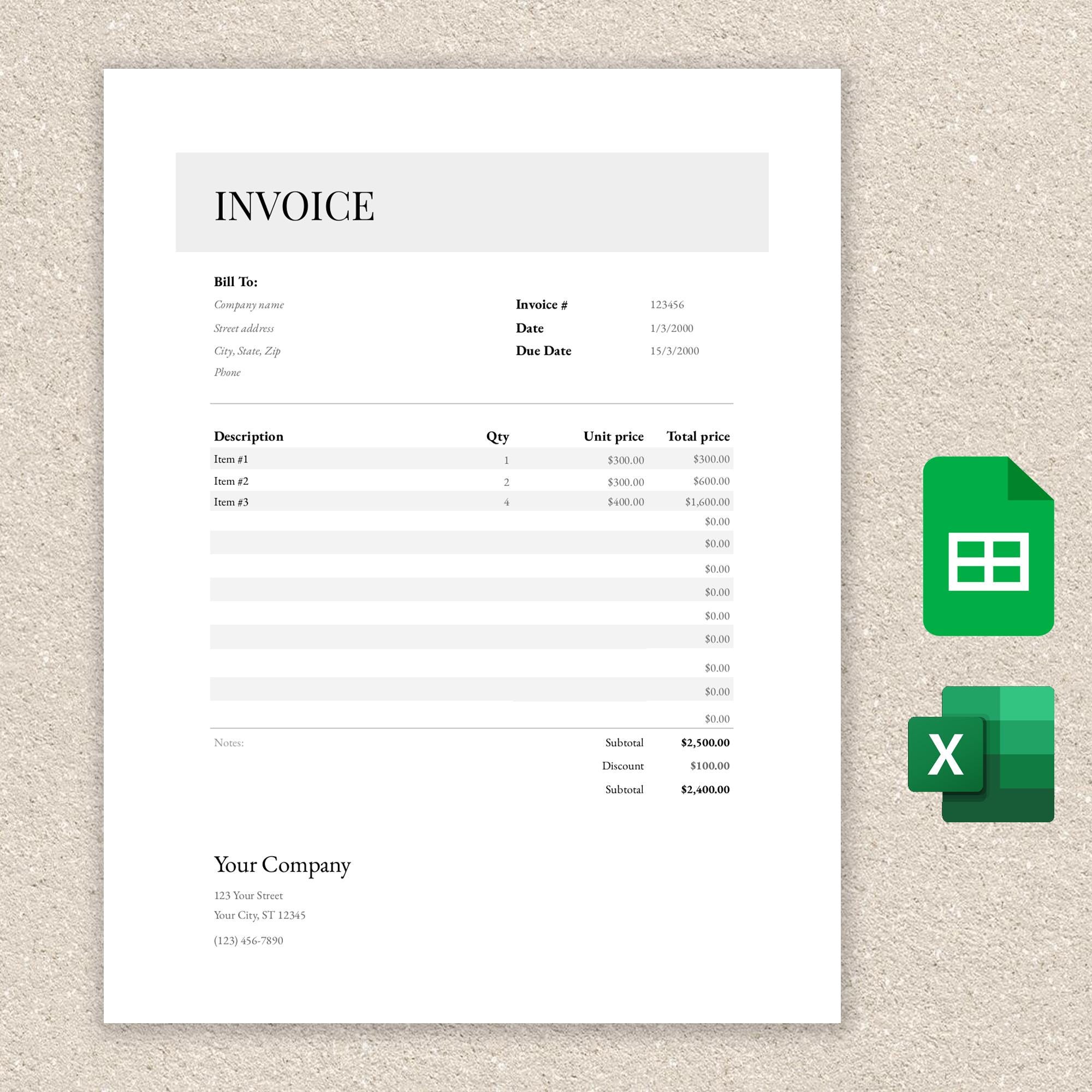 Editable Invoice Template: Professional Business Form, Easy and Simple ...