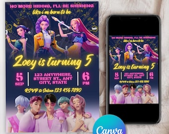 KPop Demon Hunter Birthday Invitation | Editable Canva Template | Kpop Anime Invite | Digital Download | Printable Birthday Card for Kids