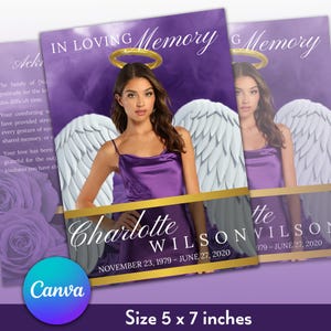 8 Page Purple Roses Lilac Funeral Program, 10" X 7" Obituary Program Template Memorial Program Celebration Of Life Program In Loving Memory