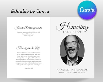Sjabloon voor minimalistisch uitvaartprogramma: elegant zwart-witontwerp (digitale download 5 x 7)