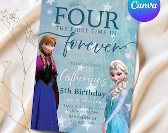 Frozen For The First Time In Forever Birthday Invitation, Frozen Birthday Invitation, Kids Party Invite, Elsa Anna Theme EDITABLE,