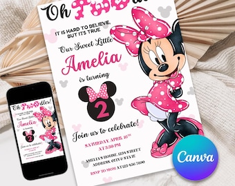 Oh TWOdles Minnie Mouse Birthday Invitation: Editable 2nd Birthday (Digital Download 5x7in Canva Template)