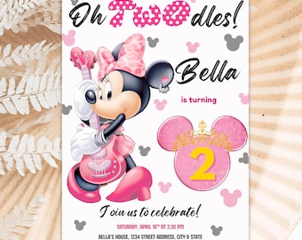 Oh TWOdles Birthday Invitation: Editable Minnie Mouse Theme (Digital Download, 5x7in Canva Template)