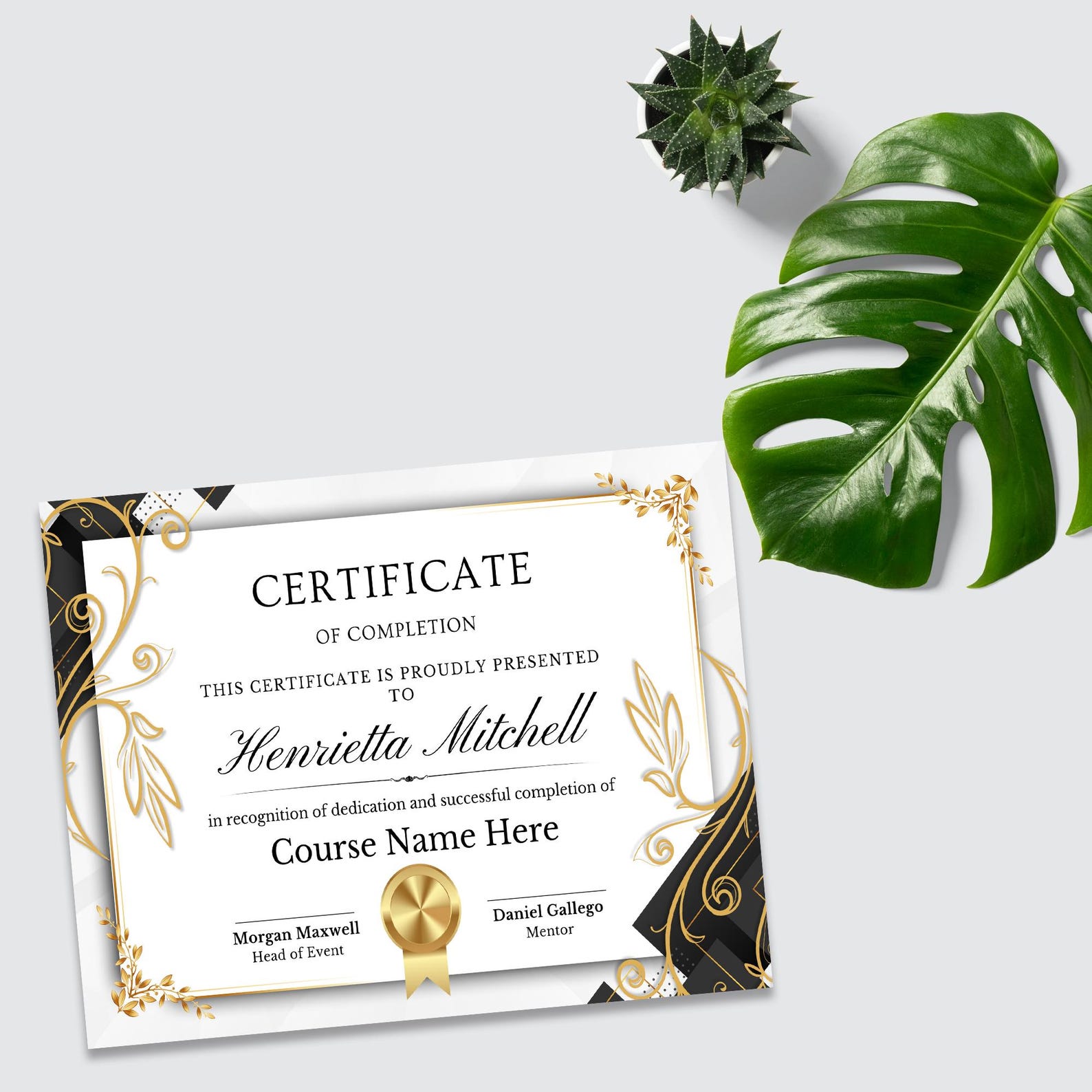 Editable Course Completion Ribbon Editable Course Completion Certificate Template: Luxury Design (canva ...