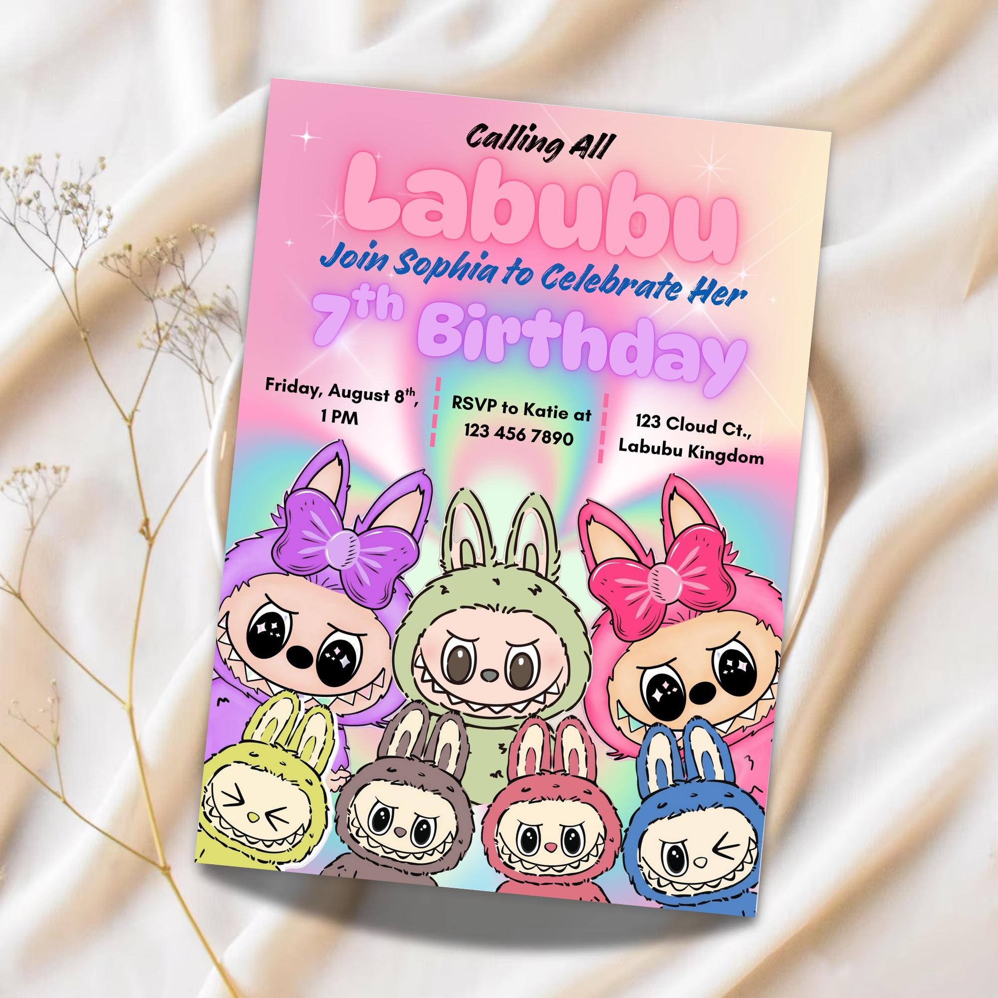 Labubu Birthday Invitation: Editable Canva Template (Digital Download, 5x7" )