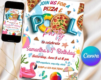 Pizza Pool Party Invitation: Editable Birthday Invite (5x7 Digital Download)