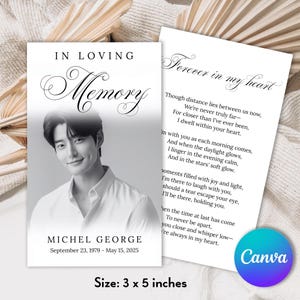 Editable Funeral Prayer Card Template: Celebration of Life (PDF Download 3x5in Canva Template)