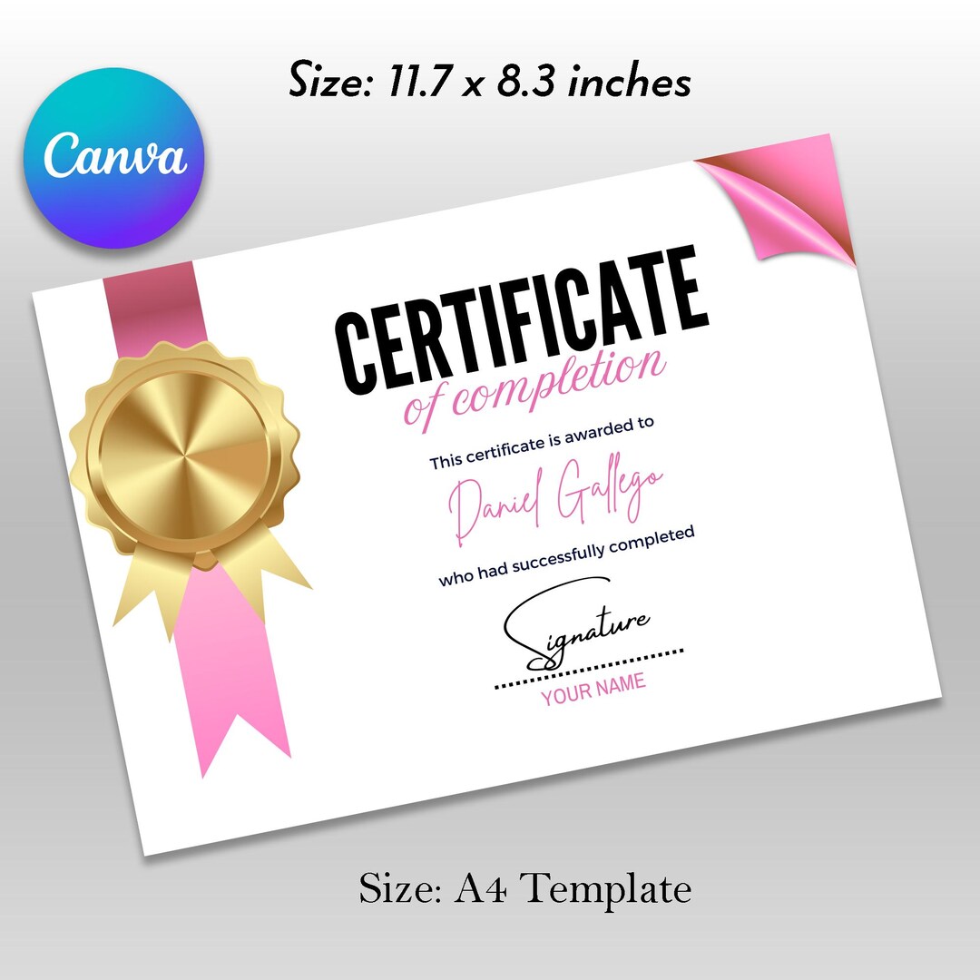 Editable Course Completion Ribbon Editable Beauty Course Completion Certificate Template (canva Digital ...