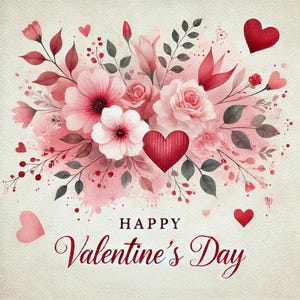 Aquarell Valentinstag Karte - Druckbare Liebeskarte - Sofortiger Download - Digitale Grußkarte - Romantische Blumen Karte