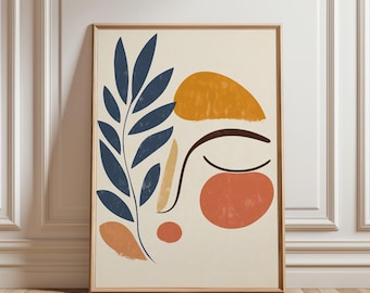 Abstract Floral Face Art Print: Mid-Century Modern Decor (Digital Download)