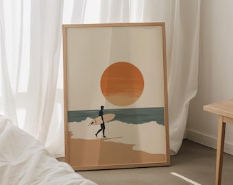 Surfer Sunset Art Print: Retro Beach Wall Decor (Digital Download)