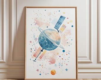Watercolor Planet Print: Space Nursery Decor (Digital Download)