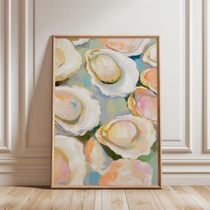 Colorful Oyster Shell Painting, Pastel Summer Dining Room Kitchen, Abstract Coastal Beach House Wall Art Print, Printable Digital Download