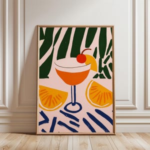 Summer Cocktail Print, Pink Preppy Bar Cart Art Print, Retro Bar Cart Decor, Drink Painting, Printable Art, Palm Trees, Digital Prints