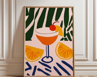 Retro Dinner Table Print, Food and Drinks Illustrations Poster, Maximalist Kitchen Gallery Wall Art, Apartment Decor, Bar Cart Art Print