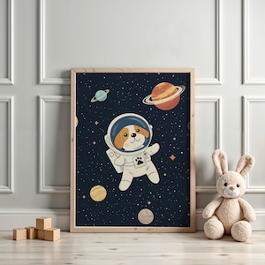 Cute Dog Astronaut Rocket Print, Space Nursery Wall Art, Kids Room Decor, Outer Space Baby Shower Gift, Space Dog, Instant Digital Download
