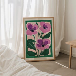 Boho Abstrakte Blumen Botanische Vintage Kunstdruck, Rosa Lila Blumenmarkt Poster, Vintage Blumenwandkunst, Sofort Download druckbare Kunst
