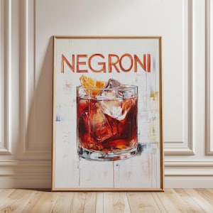 Impresión de cóctel Negroni, decoración de Negroni, póster de Negroni, decoración de carrito de bar, póster de cócteles, arte de carrito de bar, arte de cócteles, descarga digital