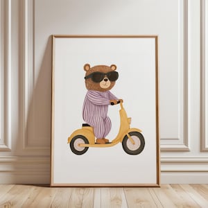 Cool Bear On Scooter, Nursery Wall Art, Playful Children’s Decor, Animal Print for Kids Room, Whimsical Printable Art, Digital Download
