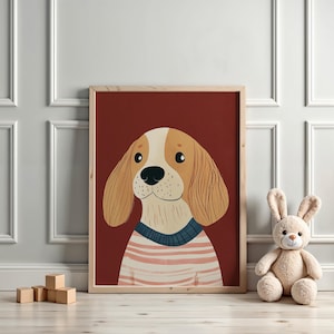 Cute Dog Wall Art Print, Kids Room Decor, Nursery Animal Art, Dog Lover Gift, Puppy Nursery Art, Boys Girls Room, Digital Download